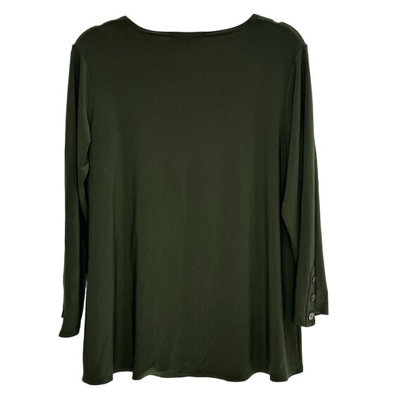 Sympli Jersey Knit Top Womens Tunic Green Draped Flattering Button Accent Sz 10 - Picture 2 of 6